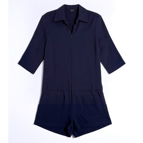 Monrow Pants - Monrow Navy Utility Romper Jumpsuit Collared 3/4 Sleeve Size M